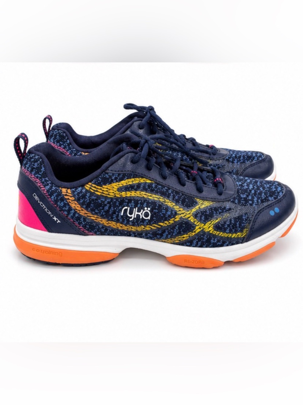 RYKA Devotion XT Cross Training Shoes Women’s Size 10 Navy Pink Orange RE-ZORB